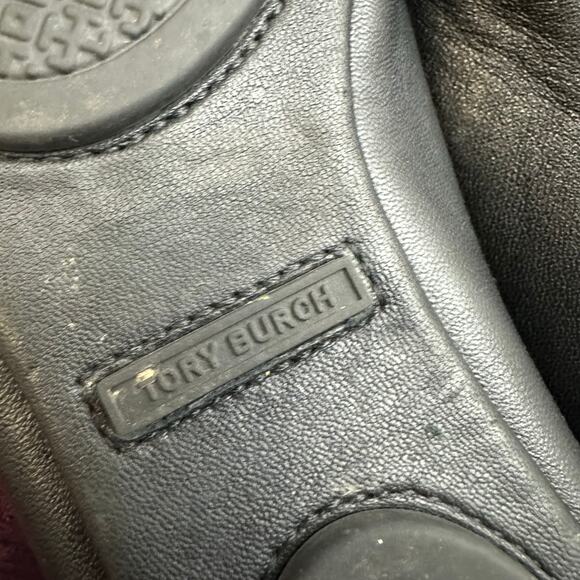 Tory Burch Minnie Ballet Flats Black Leather Gold Circle Logo Size 7M Loafers - Picture 12 of 13